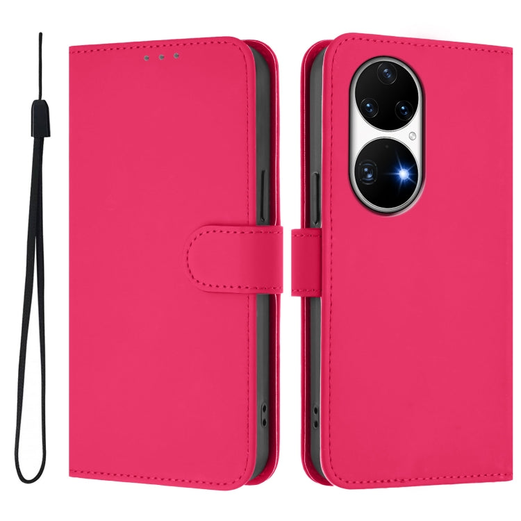 Funda de Piel Sintética con Cordón para Huawei P50 Pro (Rosa y Rojo)