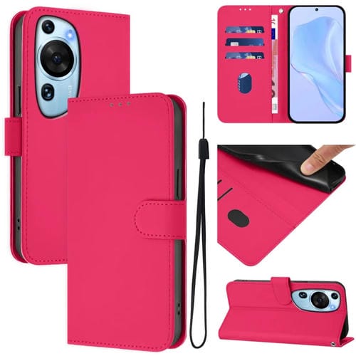 Funda de Cuero con Cordón para Huawei P60 Art Skin Feel (Rosa Rojo)