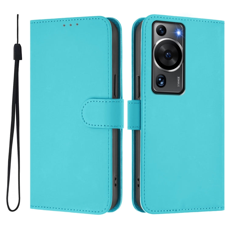 Funda de Piel Sintética con Cordón para Huawei P60 y P60 Pro (Azul Lago)