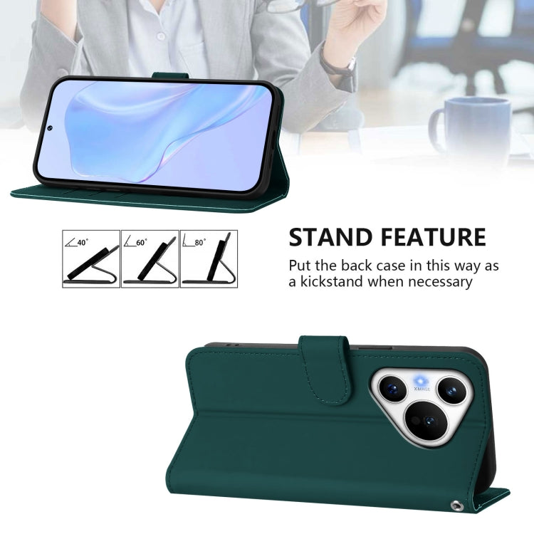 Funda de Piel con Cordón para Teléfono Huawei Pura 70 Skin Feel (Verde Oscuro)