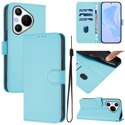 Funda de Piel con Cordón para Teléfono Huawei Pura 70 Skin Feel (Azul Cielo)