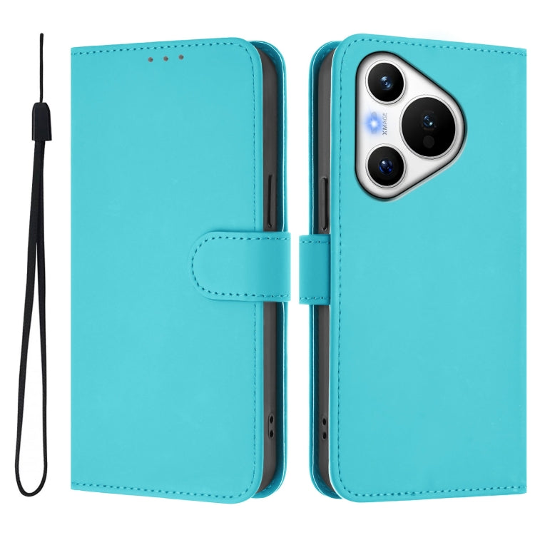 Funda de Piel con Cordón para Teléfono Huawei Pura 70 con Tacto Piel (Azul Lago)