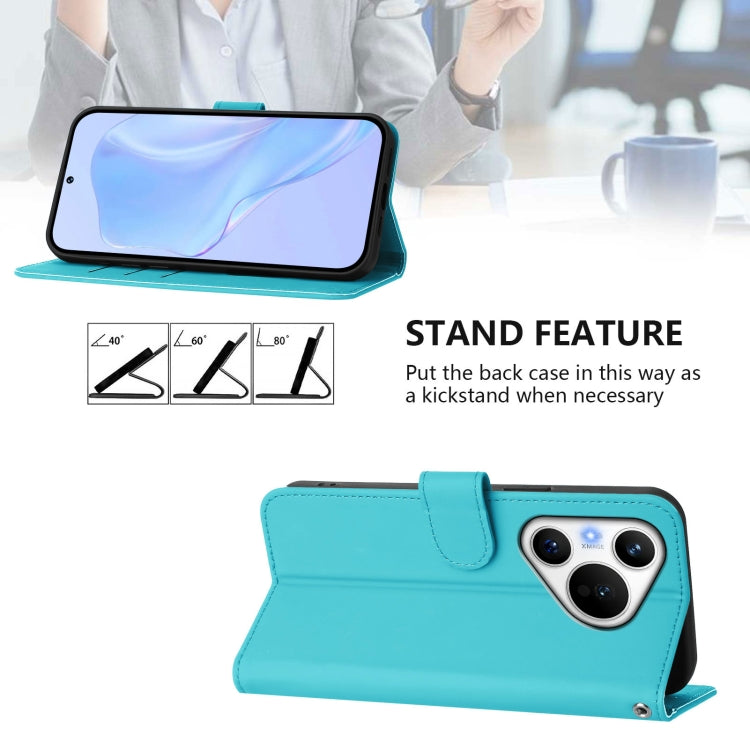 Funda de Piel con Cordón para Teléfono Huawei Pura 70 con Tacto Piel (Azul Lago)