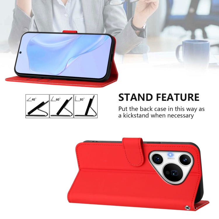 Funda de Cuero con Cordón para Huawei Pura 70 Pro y 70 Pro+ Textura Piel (Rojo)