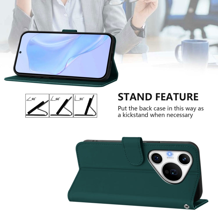 Funda de Cuero con Cordón para Huawei Pura 70 Pro / 70 Pro+ con Tacto de Piel (Verde Oscuro)