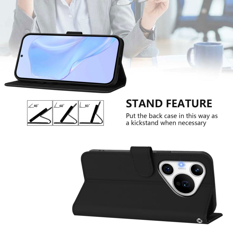 Funda de Cuero con Cordón para Huawei Pura 70 Pro / 70 Pro+ Textura de Piel (Negro)