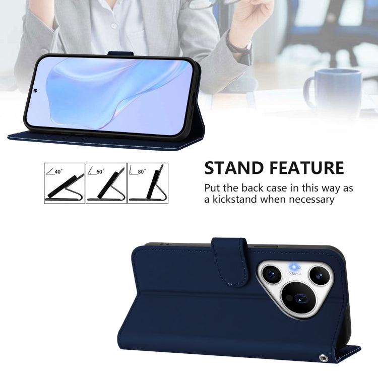 Funda de Cuero con Cordón para Huawei Pura 70 Pro y 70 Pro+ con Textura de Piel (Azul Marino)