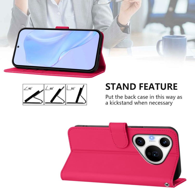 Funda de Piel con Cordón para Huawei Pura 70 Pro y 70 Pro+ (Rosa y Rojo)