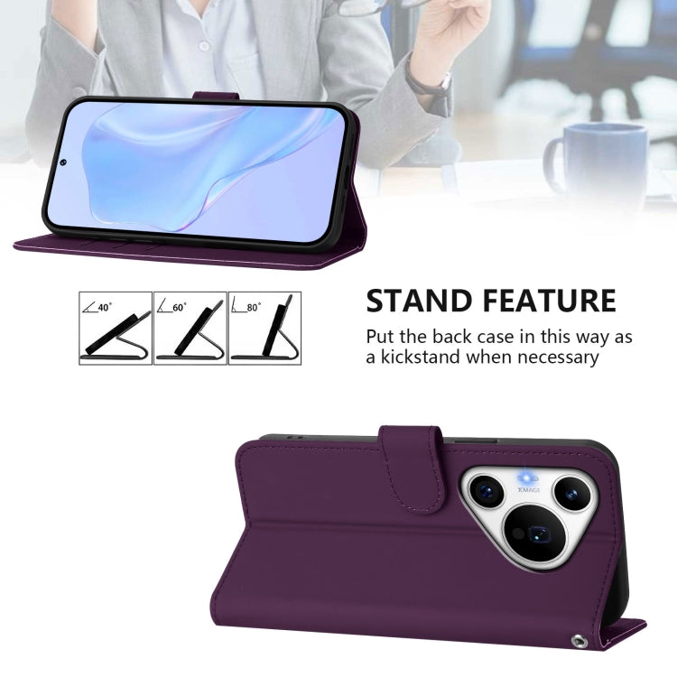 Funda de Piel con Cordón para Huawei Pura 70 Pro/70 Pro+ con Tacto Piel (Violeta)