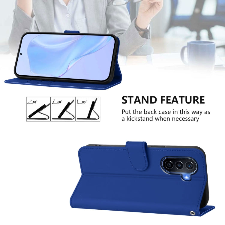 Funda de Piel Sintética con Cordón para Huawei Enjoy 50 4G y Nova Y70 Plus (Azul Oscuro)
