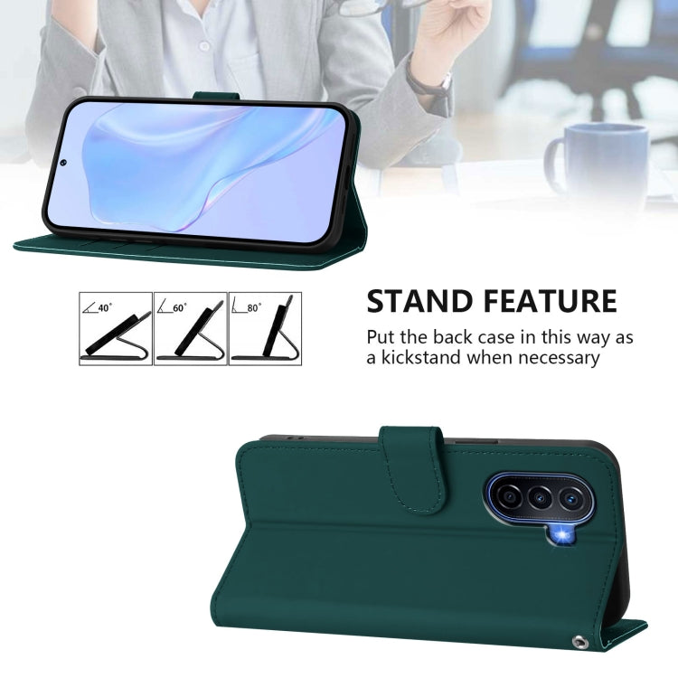 Funda de Cuero con Cordón para Huawei Enjoy 50 4G y Nova Y70 Plus (Verde Oscuro)