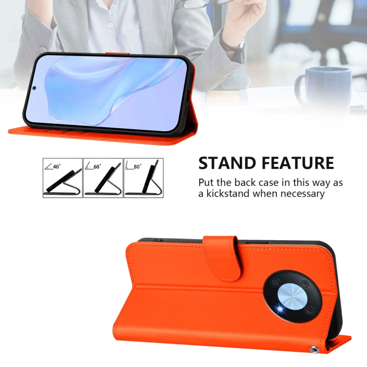 Funda de Piel Sintética con Cordón para Huawei Enjoy 50 Pro 4G y Nova Y90 (Naranja)