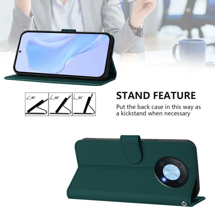 Funda de Cuero con Cordón para Huawei Enjoy 50 Pro 4G y Nova Y90 con Tacto Piel (Verde Oscuro)