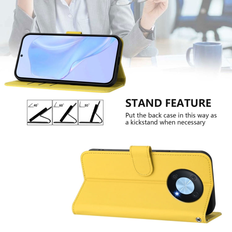 Funda de Piel Sintética con Cordón para Huawei Enjoy 50 Pro 4G y Nova Y90 (Amarillo Limón)