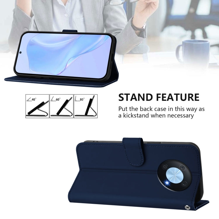 Funda de Cuero con Cordón para Huawei Enjoy 50 Pro 4G y Nova Y90 con Tacto de Piel (Azul Marino)