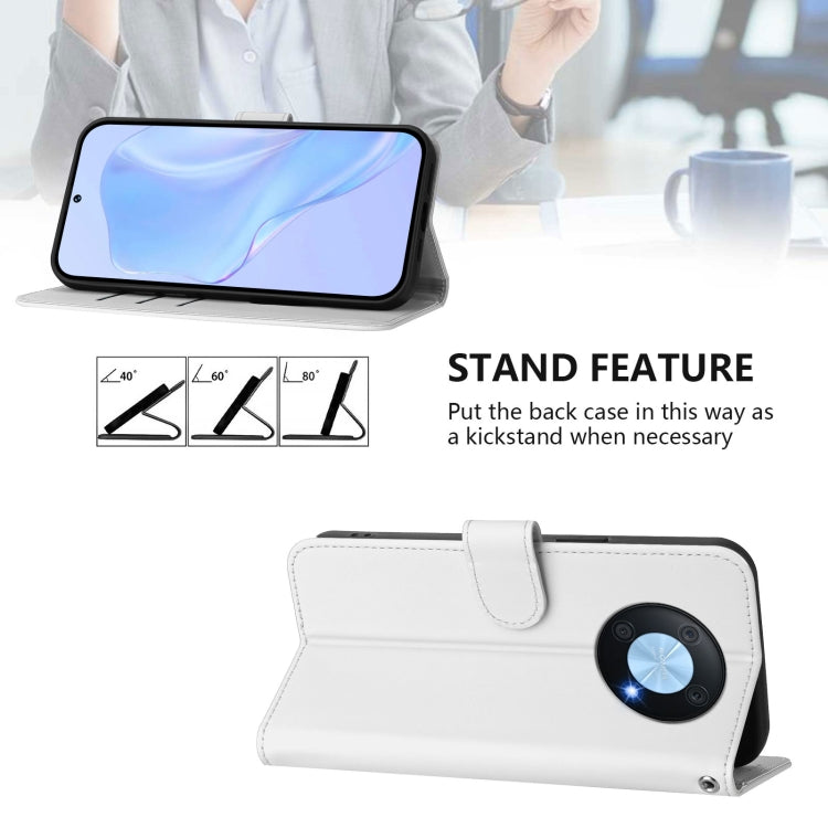 Funda de Piel Sintética con Cordón para Huawei Enjoy 50 Pro 4G y Nova Y90 (Blanco)
