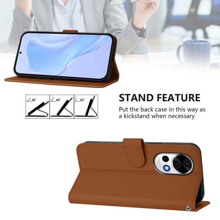 Funda de Cuero con Cordón para Huawei Nova 13 y Nova 12 con Tacto de Piel (Marrón)