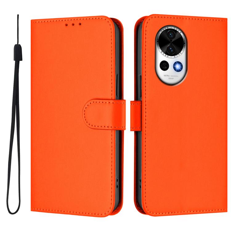 Funda de Cuero con Cordón para Huawei Nova 13 y Nova 12 con Tacto de Piel (Naranja)