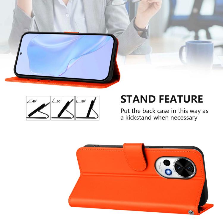 Funda de Cuero con Cordón para Huawei Nova 13 y Nova 12 con Tacto de Piel (Naranja)