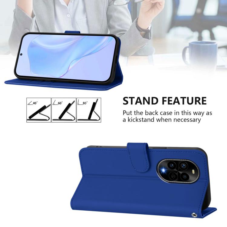 Funda de Piel para Huawei Nova 13 Pro con Textura Lisa y Cordón (Azul Oscuro)
