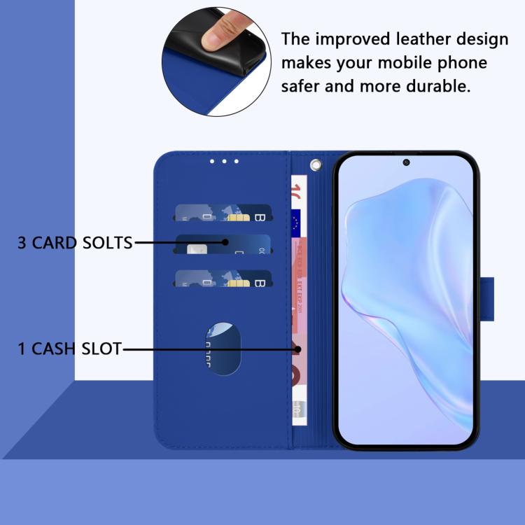 Funda de Piel para Huawei Nova 13 Pro con Textura Lisa y Cordón (Azul Oscuro)