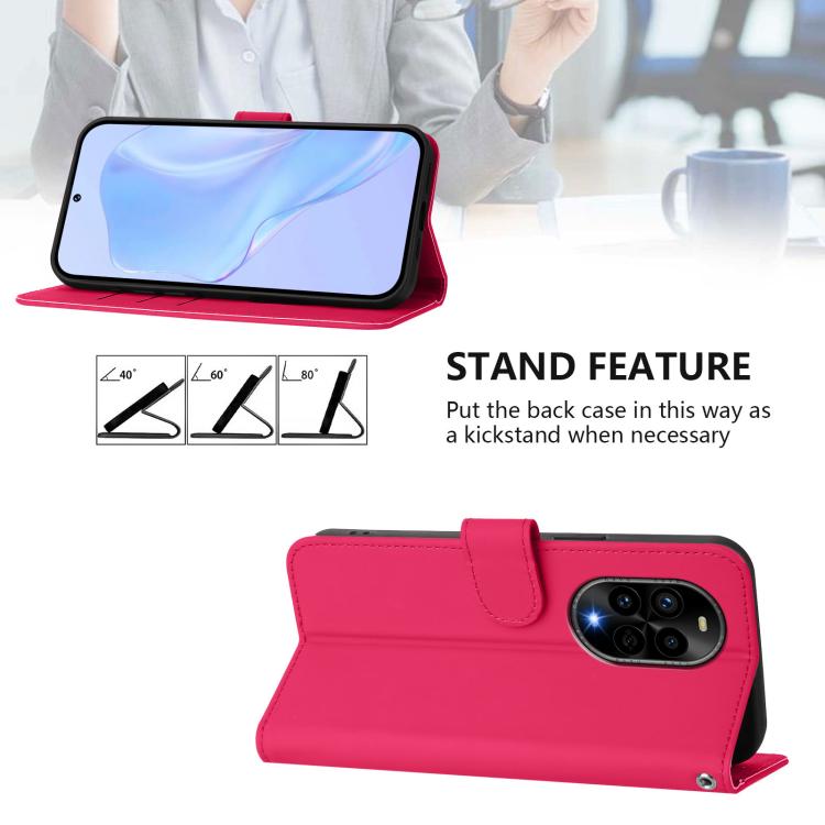Funda de Piel para Huawei Nova 13 Pro con Cordón (Rosa Rojo)