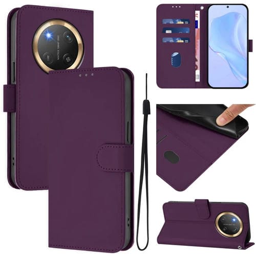 Funda de Cuero con Textura de Piel y Cordón para Honor X9C 5G (Violeta)