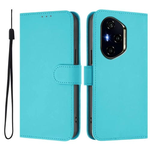 Funda de Cuero con Textura de Piel y Cordón para Honor 300 Pro y 300 Ultra (Azul Lago)