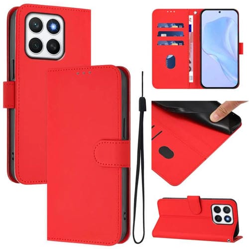 Funda de Cuero con Cordón para Honor X8C 4G (Rojo) Diseño Piel Liso y Tacto Global