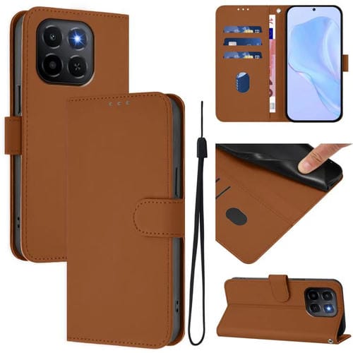 Funda de cuero con textura de piel y cordón para Honor X6C 4G (marrón)