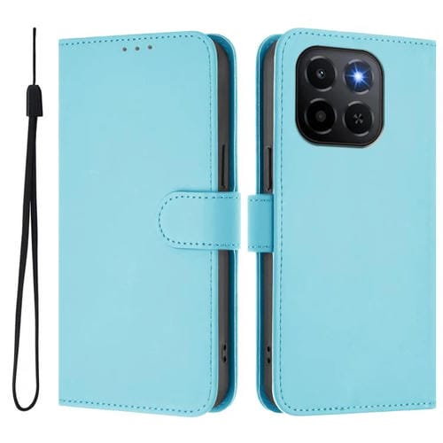 Funda de cuero con textura de piel y cordón para Honor X6C 4G (azul cielo)