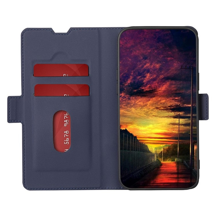 Funda de Cuero Textura de Sarga con Botones Laterales para Kyocera Digno Sx4 5G (Azul)