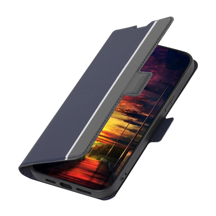 Funda de Cuero Textura de Sarga con Botones Laterales para Kyocera Digno Sx4 5G (Azul)