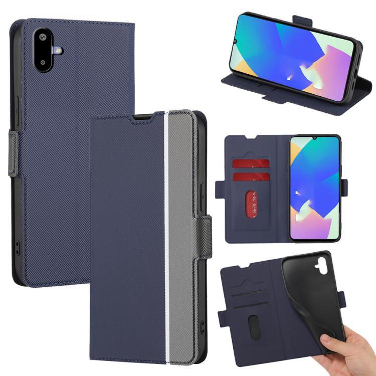 Funda de cuero con textura de sarga y botones laterales para Samsung Galaxy F06 5G (azul)