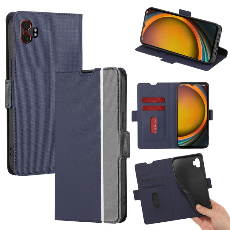 Funda de cuero con textura de sarga y botones laterales para Samsung Galaxy Xcover 7 Pro 5G (azul)