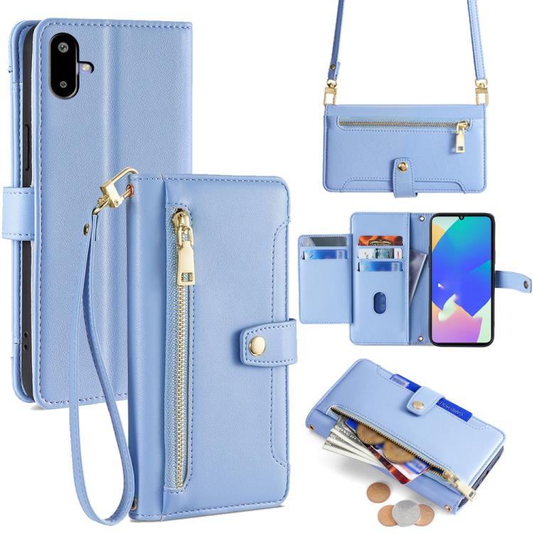 Funda de cuero tipo cartera con cremallera y textura de oveja para Samsung Galaxy F06 5G (azul)