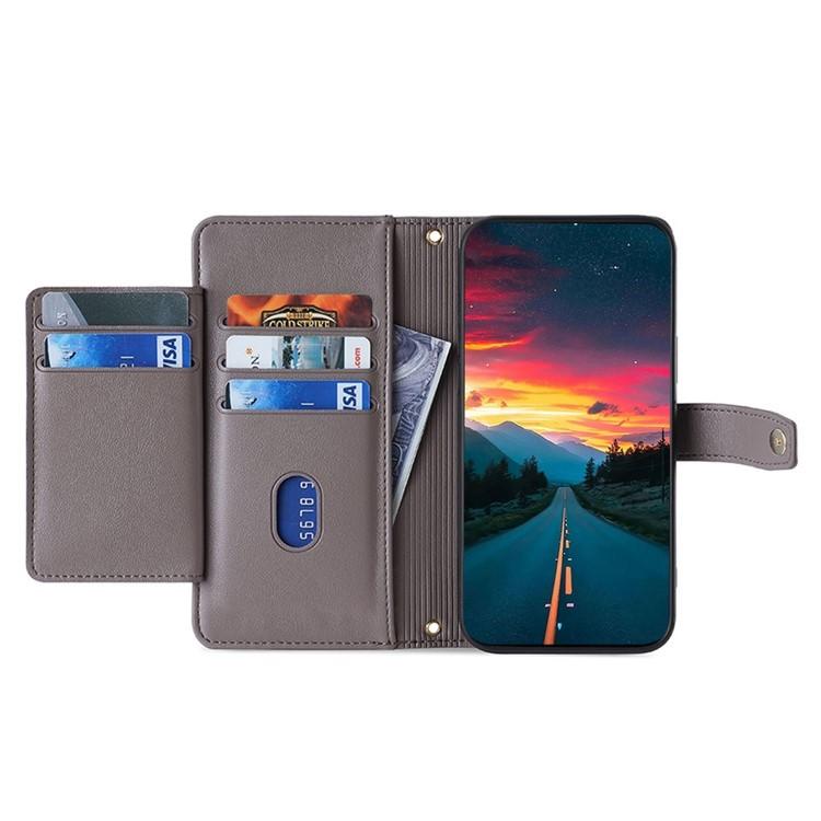 Funda de cuero tipo cartera con cremallera y textura de oveja para Samsung Galaxy F06 5G (gris)