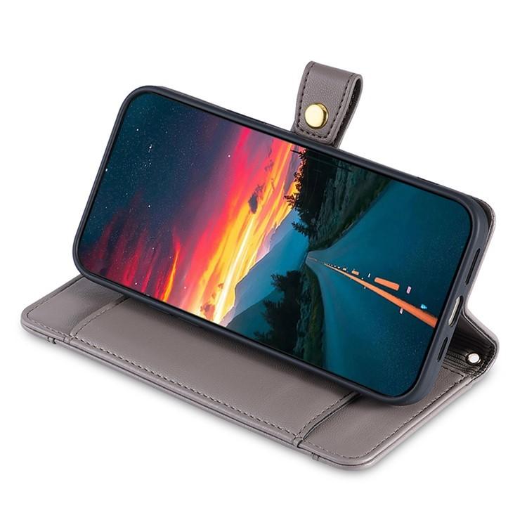 Funda de cuero tipo cartera con cremallera y textura de oveja para Samsung Galaxy F06 5G (gris)