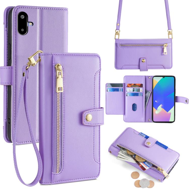 Funda de cuero tipo cartera con cremallera y textura de oveja para Samsung Galaxy F06 5G (morado)