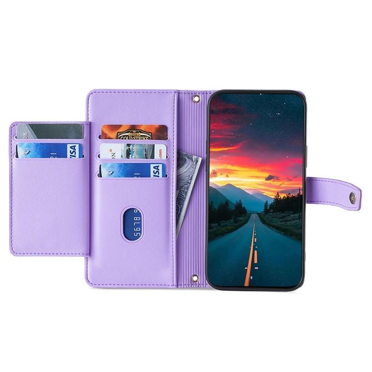 Funda de cuero tipo cartera con cremallera y textura de oveja para Samsung Galaxy F06 5G (morado)