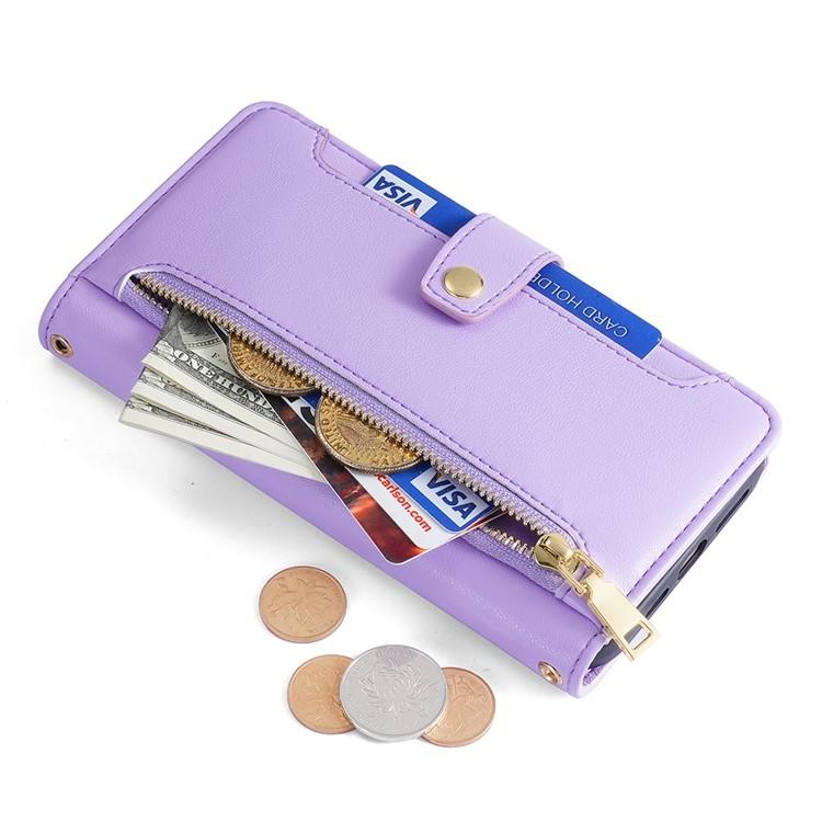 Funda de cuero tipo cartera con cremallera y textura de oveja para Samsung Galaxy F06 5G (morado)