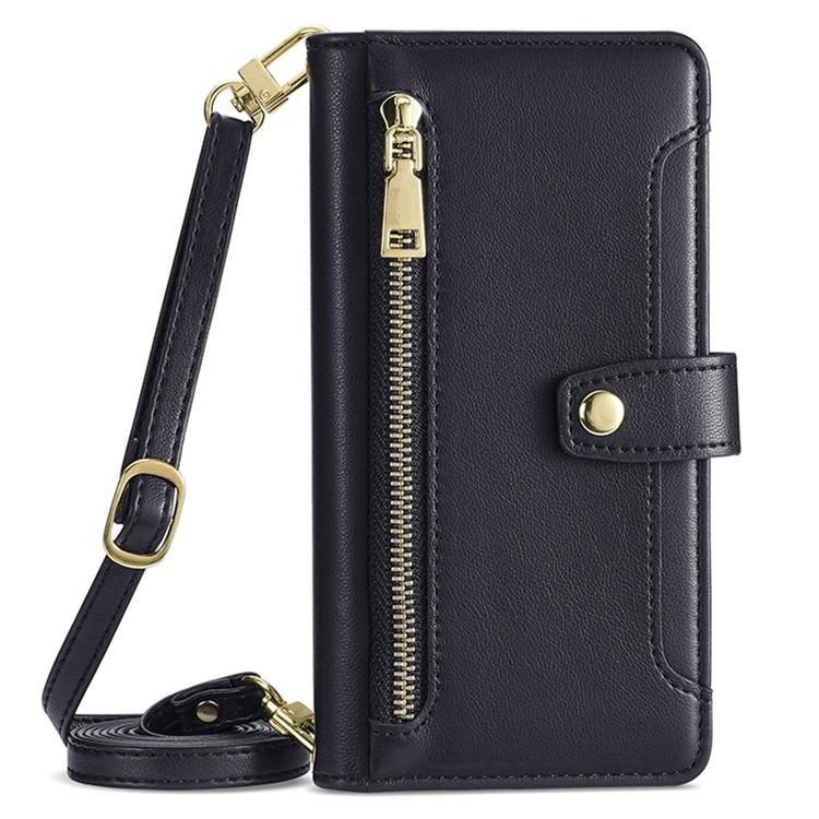 Funda de cuero tipo cartera con cremallera y textura de oveja para Samsung Galaxy Xcover 7 Pro 5G (negra)