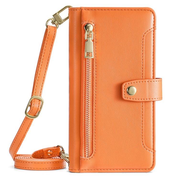 Funda de cuero tipo cartera con cremallera y textura de oveja para Samsung Galaxy Xcover 7 Pro 5G (naranja)