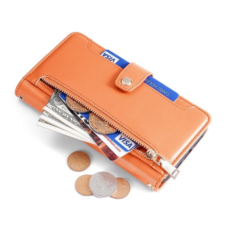 Funda de cuero tipo cartera con cremallera y textura de oveja para Samsung Galaxy Xcover 7 Pro 5G (naranja)