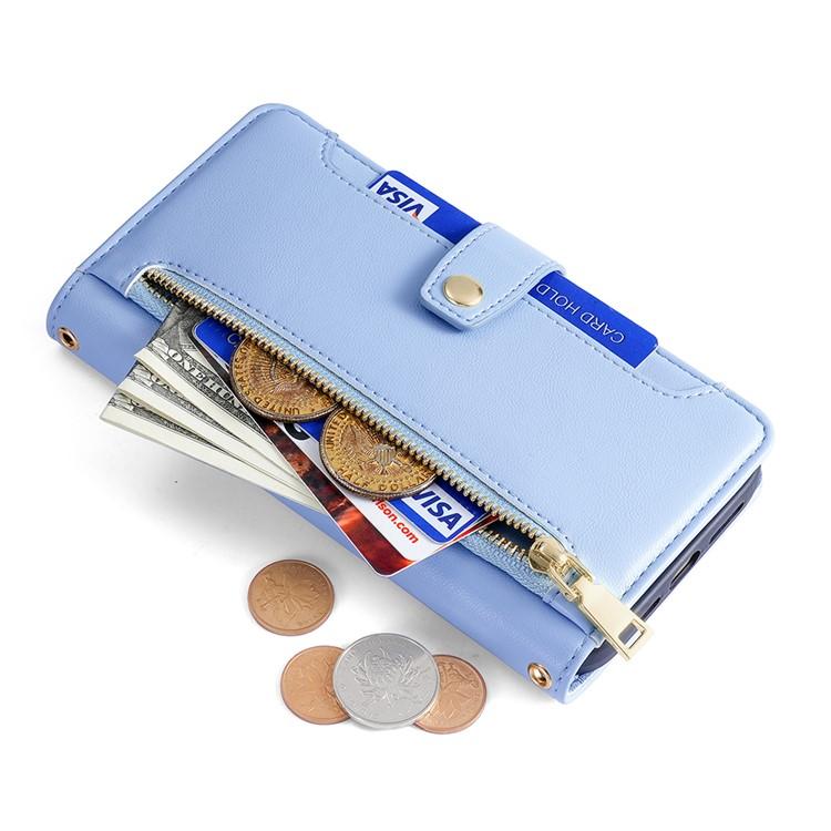 Funda de cuero tipo cartera con cremallera y textura de oveja para Samsung Galaxy Xcover 7 Pro 5G (azul)