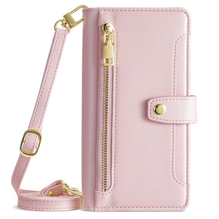 Funda de cuero tipo cartera con cremallera y textura de oveja para Samsung Galaxy Xcover 7 Pro 5G (rosa)