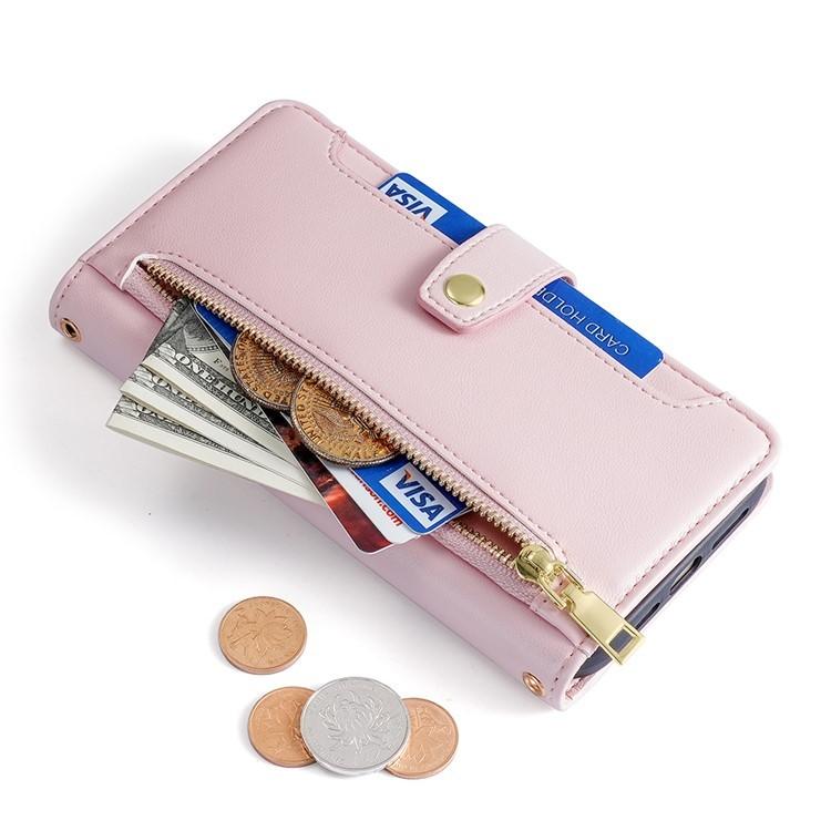 Funda de cuero tipo cartera con cremallera y textura de oveja para Samsung Galaxy Xcover 7 Pro 5G (rosa)