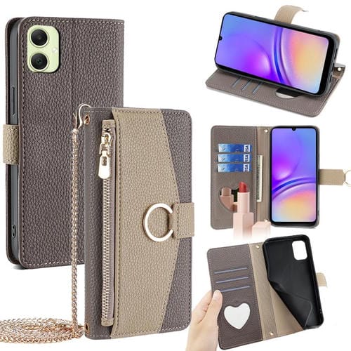 Funda de cuero con textura de lichi para Samsung Galaxy A05 4G (gris)