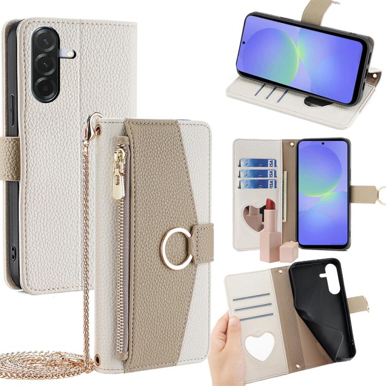 Funda de cuero con textura de lichi para Samsung Galaxy A36 5G (blanco)