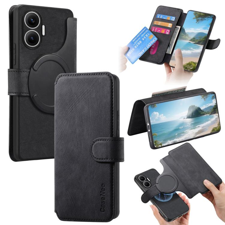Funda Neo MagSafe RFID antirrobo de cuero retro para Redmi Turbo 4 Pro / Poco F7 (negra)